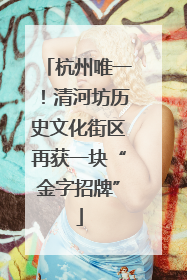 杭州唯一！清河坊历史文化街区再获一块“金字招牌”